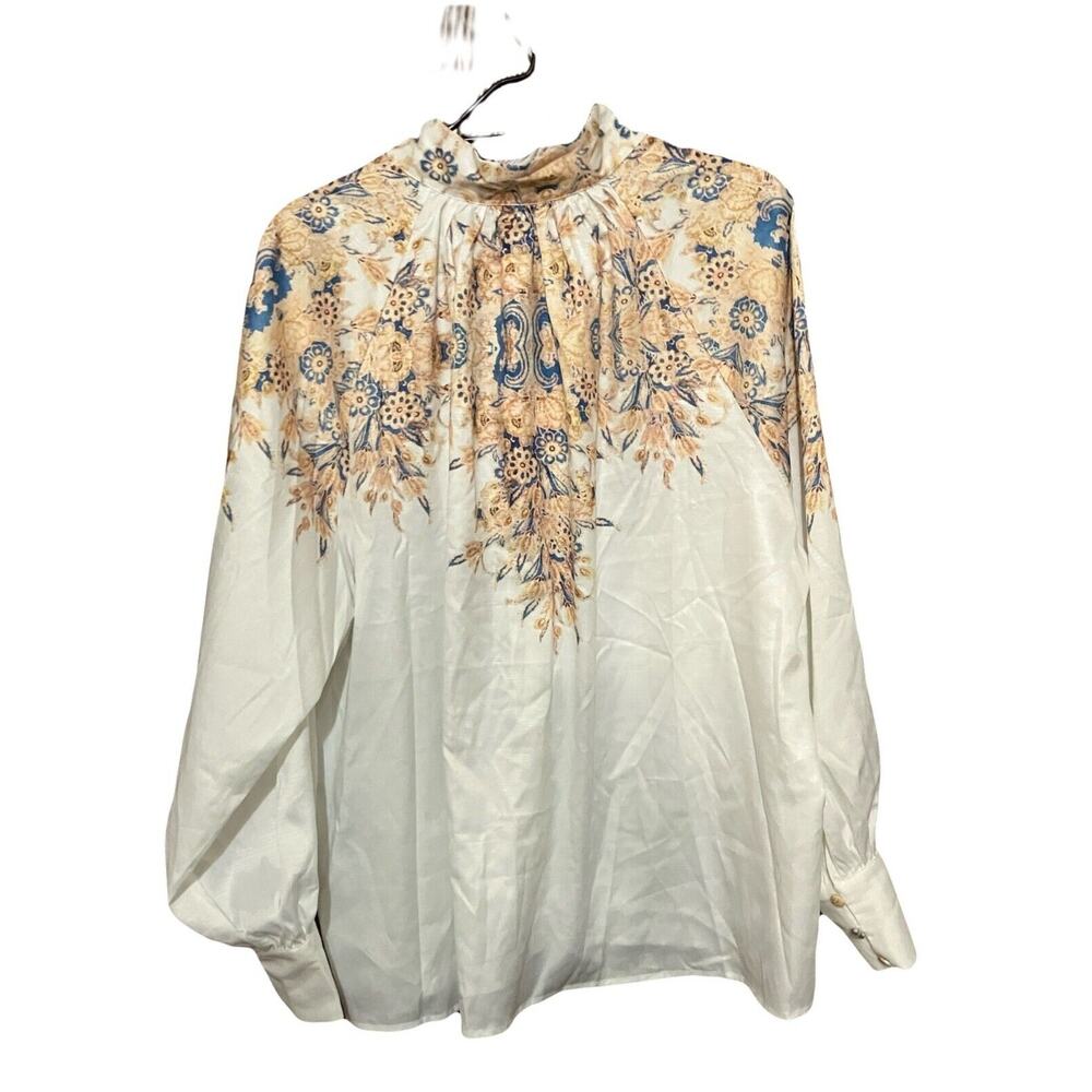 L'ATISTE by Amy Button 1X Mandarin Collar Satin Printed Dress Blouse Brand New - Picture 3 of 16